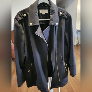 MICHAEL Michael Kors Black Trench Coat with Gold Accents